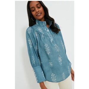 Tuckernuck XL Linen Meadow Rue Corrigan Blouse Top Chambray Blue Print